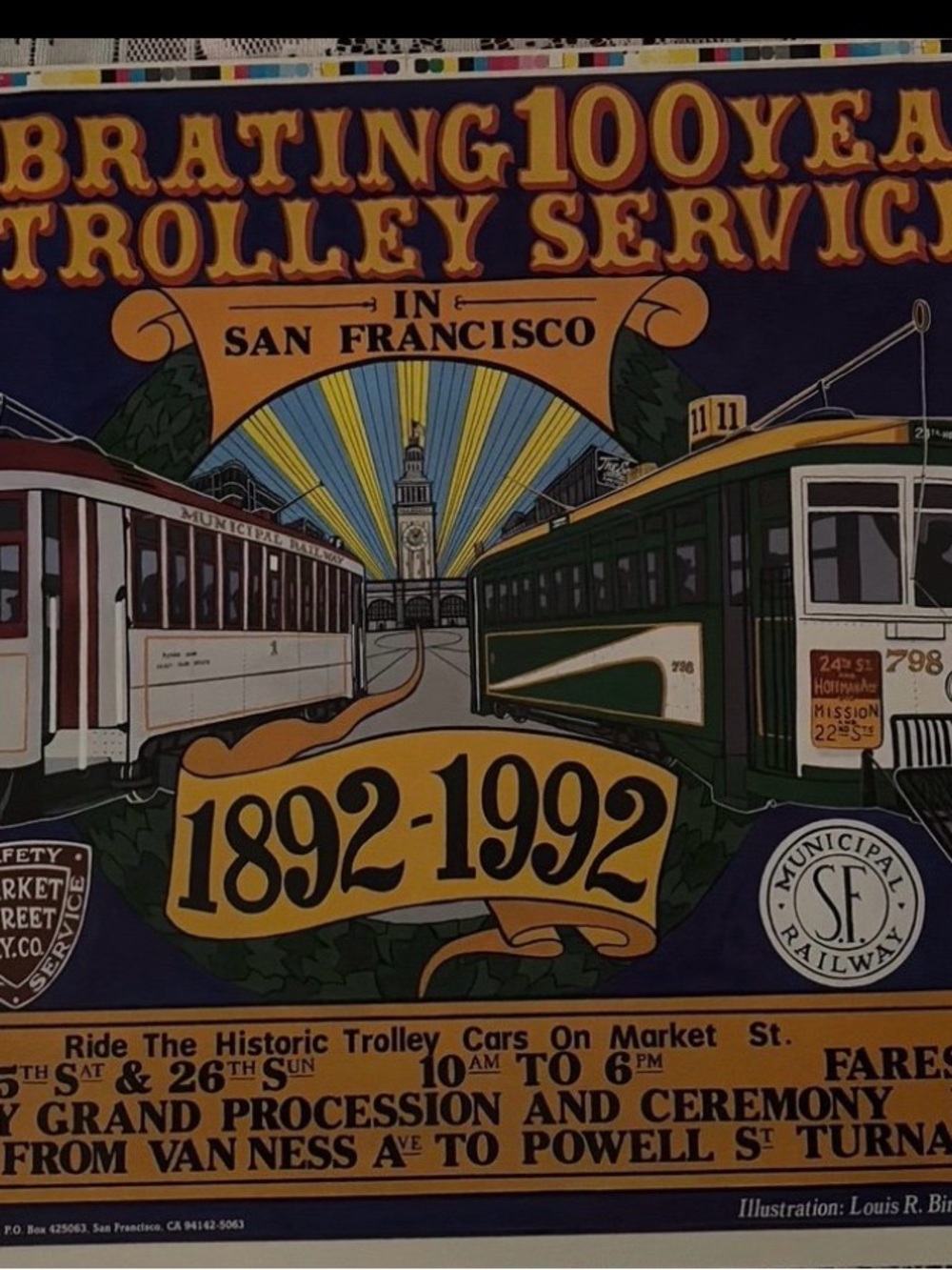 San Francisco Historic Trolley Poster - Blue & Gold Art Print